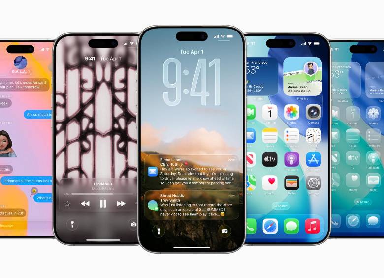 El rediseño de iOS se extiende desde la pantalla bloqueada hasta los íconos y widgets, con una estética translúcida, animaciones fluidas y opciones de personalización avanzadas. FOTO cortesía