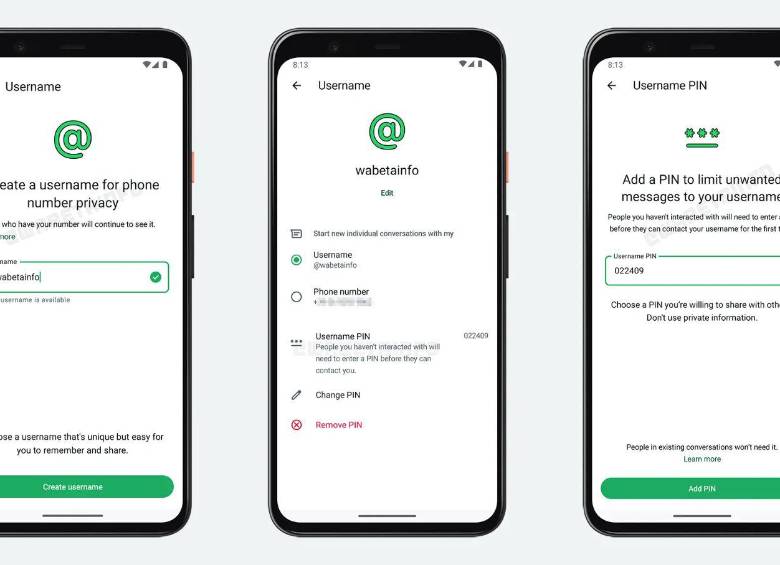 Así se ve la interfaz de la app con la implementación del PIN para agregar usuarios e iniciar chats. FOTO WABetainfo