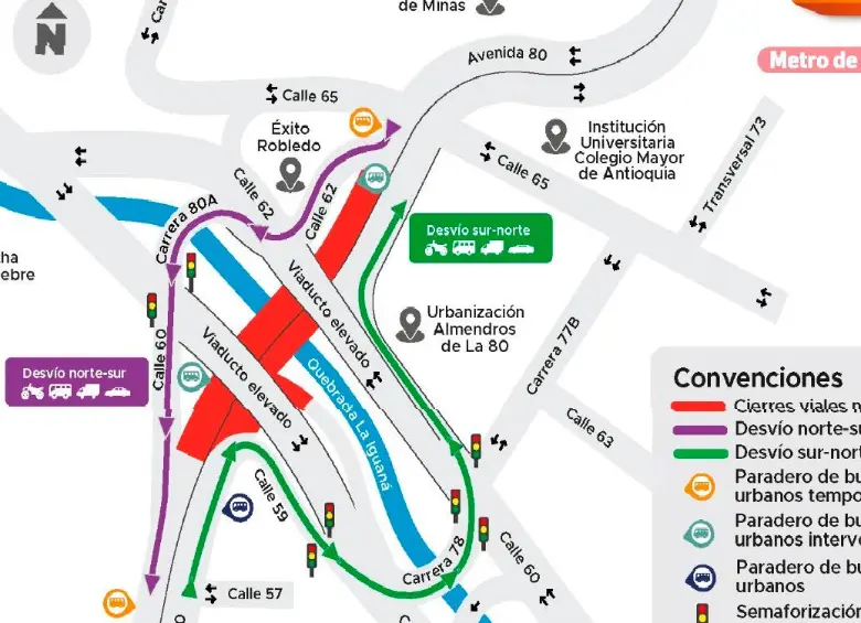 Así están programados los cambios viales mientras se acometen los trabajos. CORTESÍA METRO DE MEDELLÍN