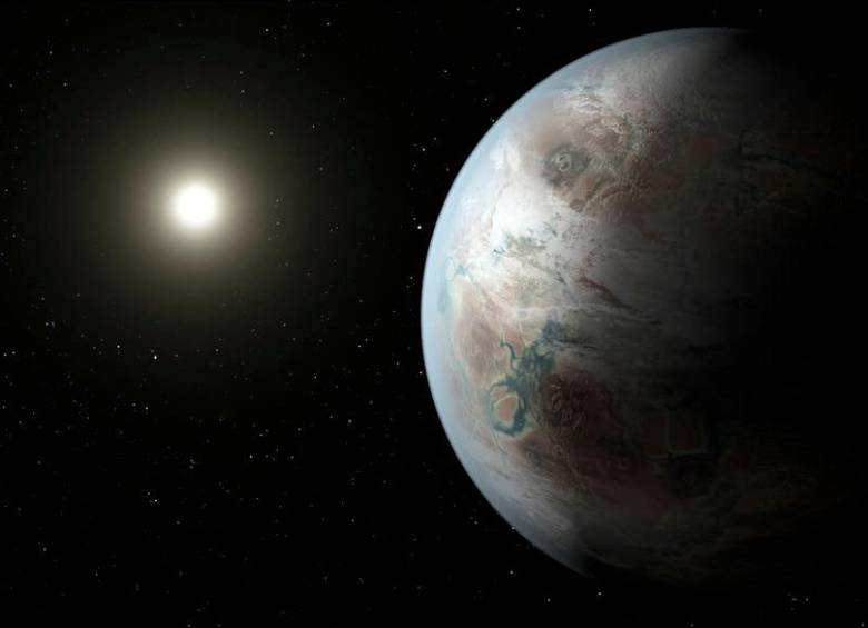 Esta es una ilustración de como se vería el planeta Kepler-452b, el primer mundo del tamaño de la Tierra que se encuentra en una zona habitable de una estrella similar al Sol. FOTO: NASA