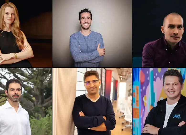 Brynne Rojas, CEO de Habi; Simón Borrero, CEO de Rappi; Juan Hincapié, CEO de Erco Energía; Santiago Suárez, CEO de Addi; José Vélez, CEO de Bold; y David Ortíz, CEO de Siigo. FOTO: Forbes