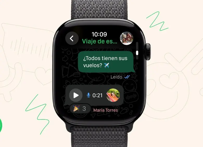 Así se ve la aplicación de WhatsApp instalada en un Apple Watch. FOTO cortesía