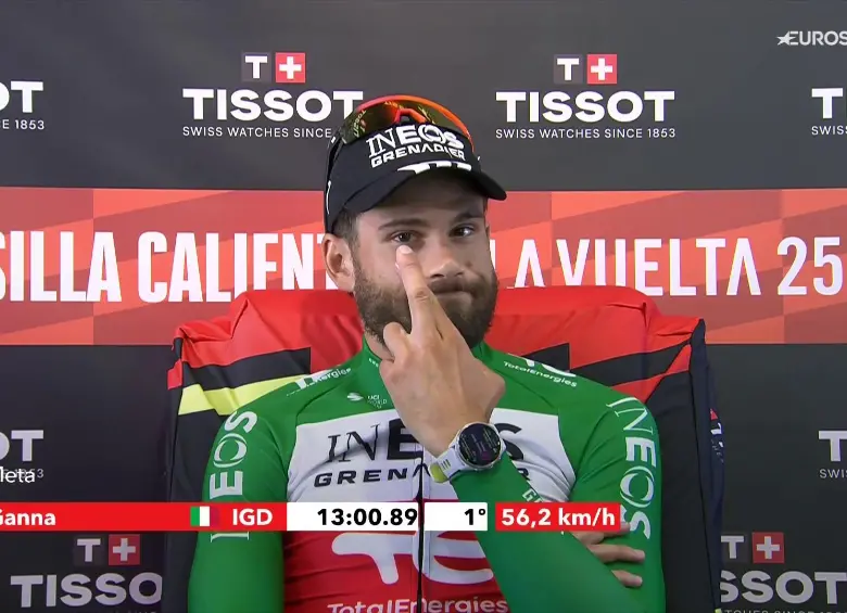 Ganna venció en la crono de la Vuelta, Almeida recortó tiempo Jonas y Tejada fue el mejor colombiano
