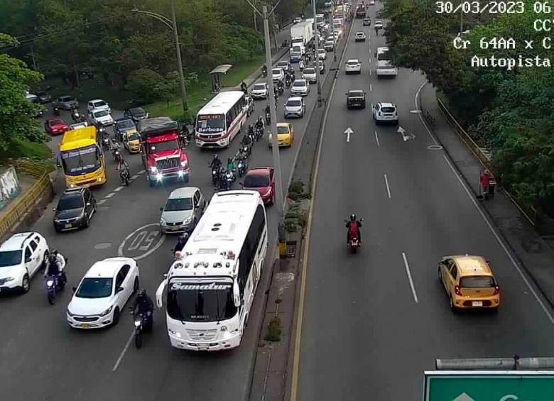 Así lucía el tráfico vehicular en la Autopista Norte durante la mañana de este jueves. FOTO: CORTESÍA SECRETARÍA DE MOVILIDAD