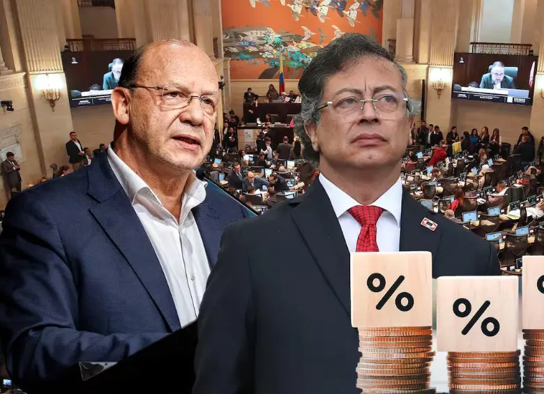 El ministro de Hacienda, Germán Ávila, llevó al Congreso la nueva reforma tributaria con la que el Gobierno quiere tapar un hueco fiscal de $26,3 billones en el presupuesto de 2026. FOTO: Presidencia, Colprensa y Getty.