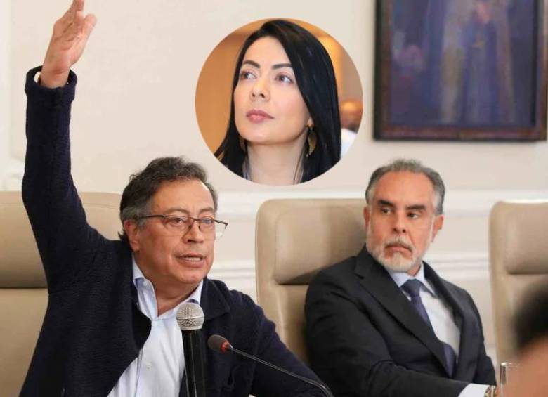 Armando Benedetti, ministro del Interior; presidente Gustavo Petro y Nhora Mondragón, nueva directora del Dapre. 