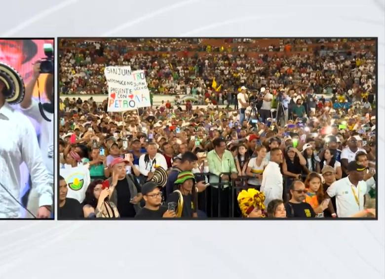 El presidente Petro en la plaza de toros de Cartagena en un evento político en plena recta final de elecciones. Foto: tomada de video