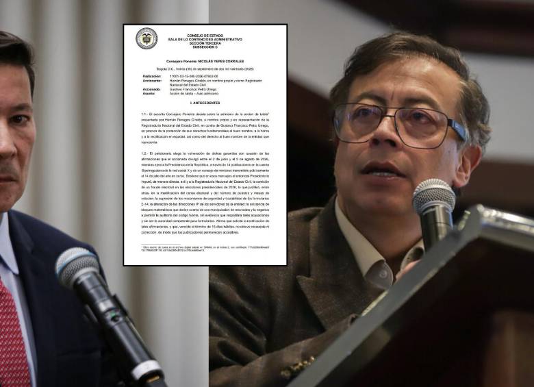 El registrador nacional Hernán Penagos y el expresidente Gustavo Petro. Foto: Colprensa/Redes sociales