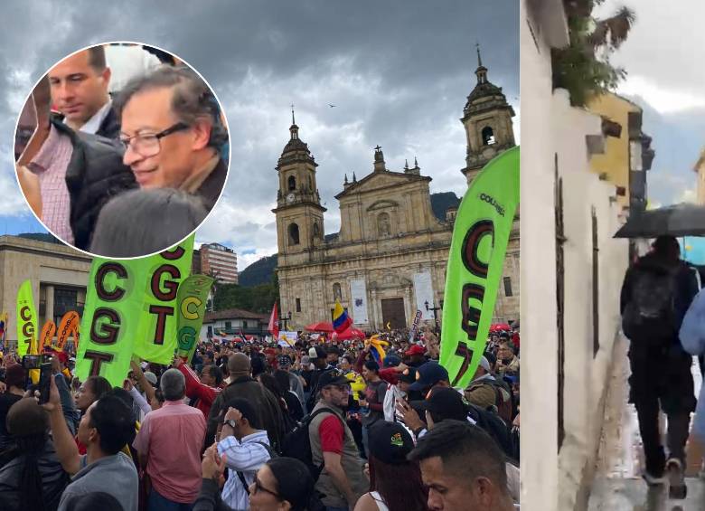 El expresidente Gustavo Petro llegó a la Plaza de Bolívar en la tarde de este miércoles. Foto: EL COLOMBIANO/ Gustavo Petro