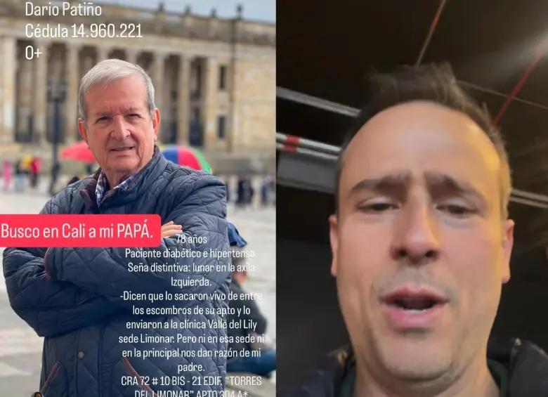 José Fernando Patiño sigue pidiendo ayuda para localizar a su padre, quien se encontraba en Cali al momento del sismo. Foto: Redes sociales @josefdopatino
