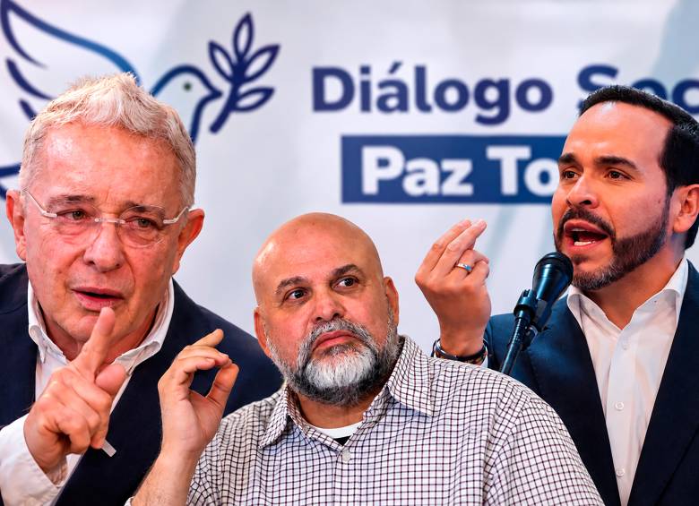 De derecha a izquierda: Expresidente Álvaro Uribe, el exjefe paramilitar Salvatore Mancuso y el presidente Abelardo de la Espriella. Todos se refirieron al pacto de Valledupar. FOTO Juan Antonio Sánchez, AFP Y GETTY