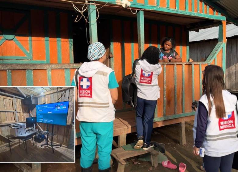 Adelante, una estación de asistencia médica instalada en un paraje del departamento. Atrás, médicos atendiendo a comunidades rurales. FOTO: Cortesía.
