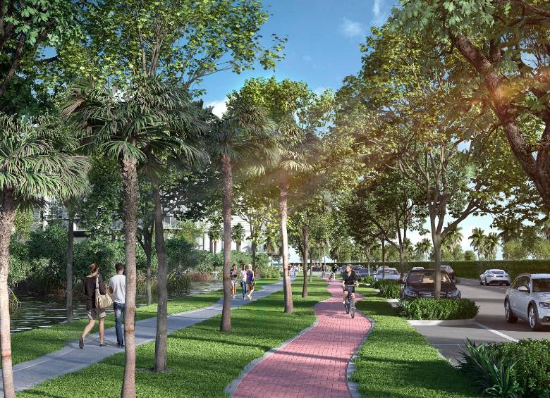 Paseo peatonal de la Vía Murallas, la cual le da acceso a los condominios morros en Serena del Mar. FOTO CORTESÍA