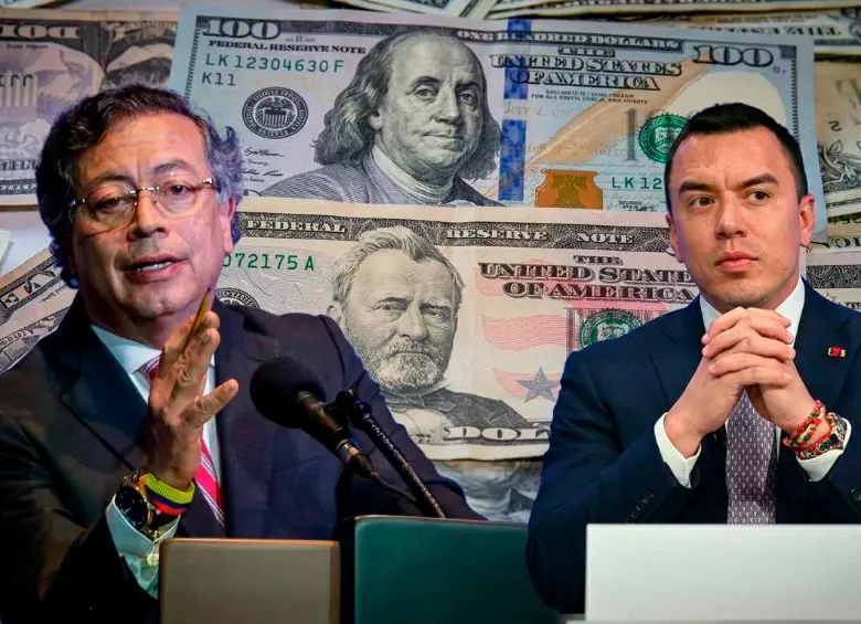 Gustavo Petro, presidente de Colombia, y Daniel Noboa, primera mandatario de Ecuador. FOTOS: COLPRENSA, GETTY Y EL COLOMBIANO