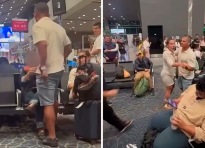 La agresión ocurrió en la sala de espera número 9 del aeropuerto El Dorado de Bogotá. FOTOS: Capturas de video 