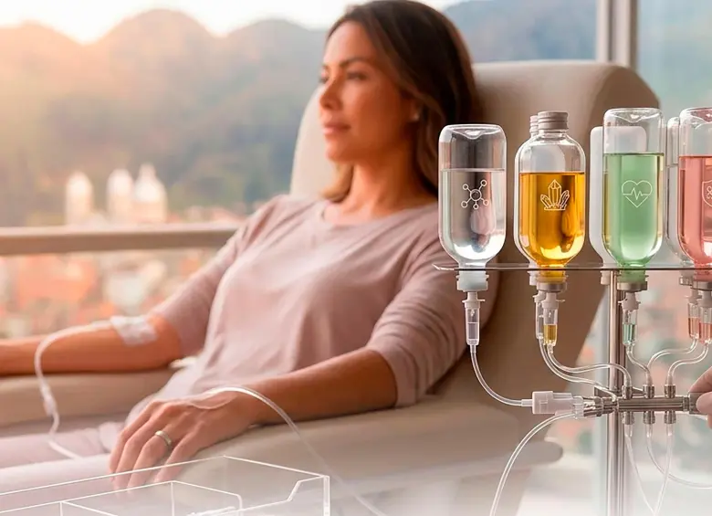 Generalmente, la sueroterapia contiene magnesio, vitaminas del complejo B, vitamina C, electrolitos e incluso antiinflamatorios. FOTO: Generada con IA.