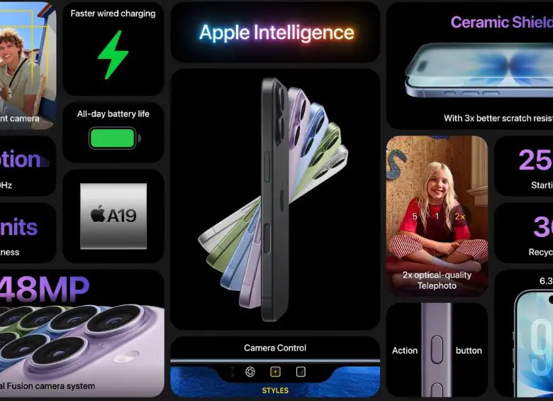 Apple presentó el iPhone 17 en sus versiones básica, Air y Pro, con diferencias en diseño, cámaras y precios. FOTO: Cortesía Apple