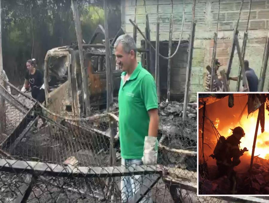 Así quedó la bodega tras el fuerte incendio que sufrió en la madrugada de este viernes. FOTO: Cortesía e imagen tomada de redes