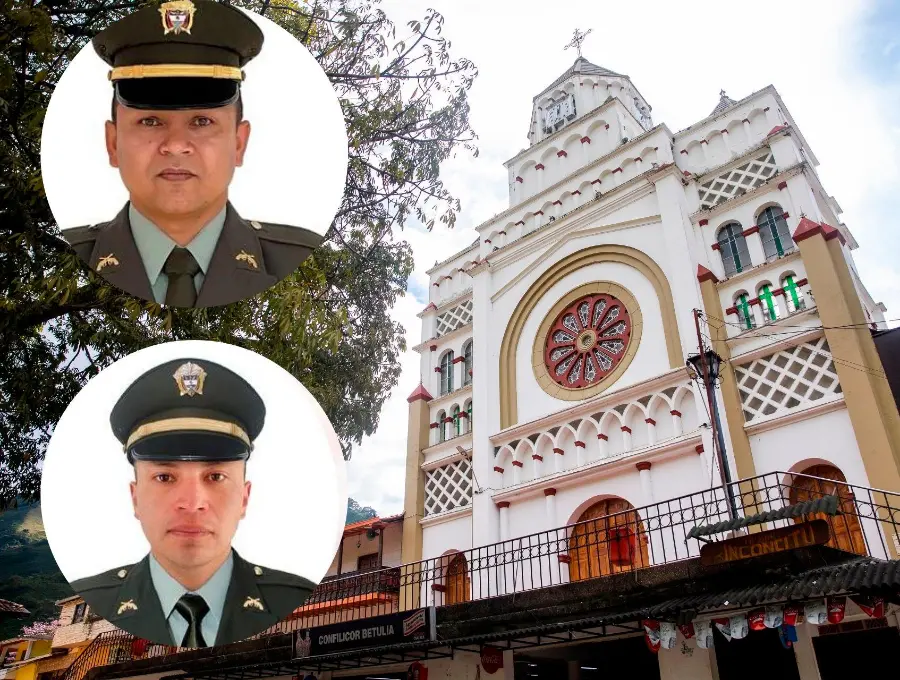 Los hechos ocurrieron mientras los policías patrullaban el sector La Cumbre, en la zona rural de Betulia. Arriba: Wilmer Ovidio Gallego Sepúlveda. Abajo: Edwin Danilo Chamorro Bastidas Foto: EL COLOMBIANO. 