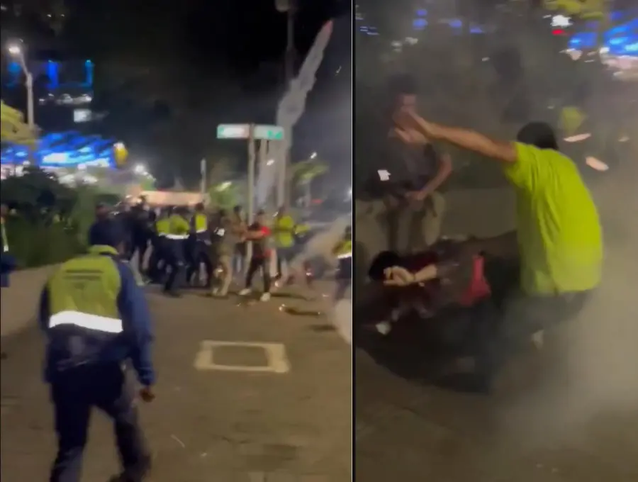 Enfrentamiento entre manifestantes y funcionarios de la secretaría de Seguridad y Convivencia. FOTOS: CAPTURA VIDEO