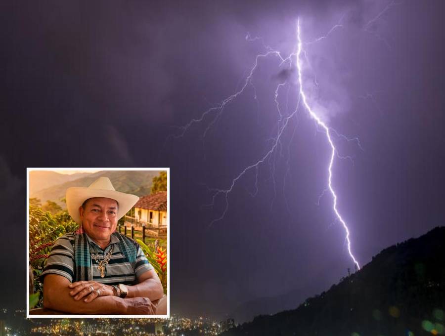 Adelante, la víctima que dejó la caída de un rayo en Montebello. Atrás, el impacto de una descarga eléctrica. FOTO: Cortesía y EL COLOMBIANO