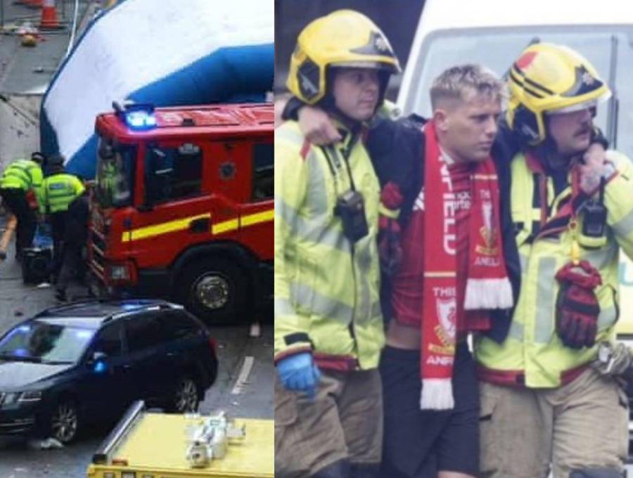 Mientras hinchas ‘reds’ festejaban el título del Liverpool en las calles, un hombre atropelló a varios aficionados con su auto. FOTOS: Tomada de redes sociales