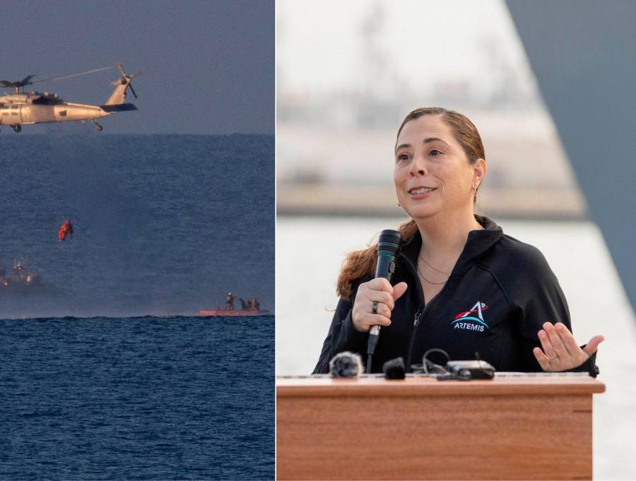 Asi fueron las maniobras de extracción de los astronautas al salir de la cápsula. Liliana Villareal, a la derecha, dirigió toda esta operación. FOTOS Cortesía Nasa / Joel Kowsky / Isaac Watson