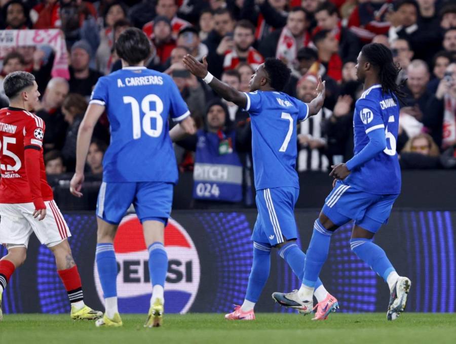 El extremo brasileño del Real Madrid, de 25 años, y varios de sus compañeros se expresaron en contra de los presuntos insultos racistas que este recibió por parte del argentino Gianluca Prestianni. FOTO: AFP 