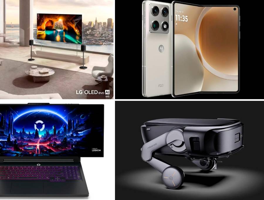 El televisor inhalámbrivo más delgado, el celular plegable que parece un libro, la pantalla que se extiende y el robot limpiador que sube escaleras, más novedades del CES 2026. FOTOS Europa Press y cortesía