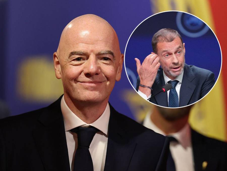 Gianni Infantino defiende la creación de una empresa para gestionar los derechos comerciales de los mundiales mientras que Aleksander Ceferin denuncia que se cruzó una línea que no se debió cruzar. Foto: Getty Images y AFP