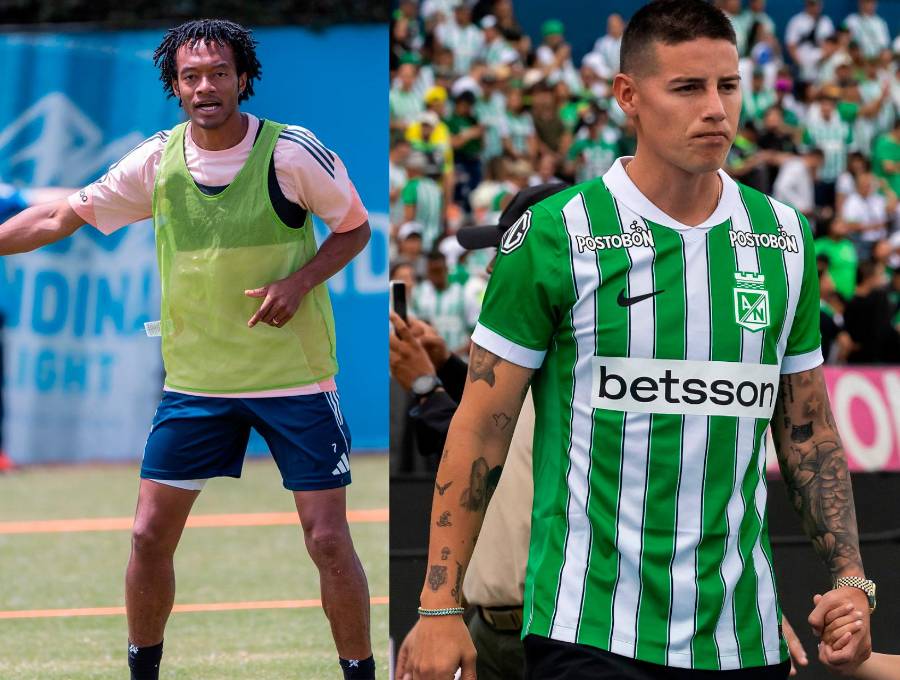 Los futbolistas Juan Guillermo Cuadrado y James Rodríguez hacen parte de los hombres que más partidos han jugado con la Selección Colombia. Foto: tomada del x de @Millonarios y Camilo Suárez