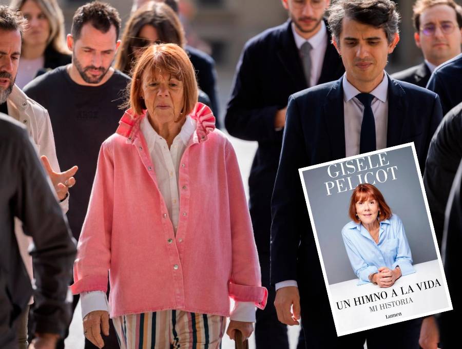 Gisèle Pelicot en su camino al juicio que conmocionó al mundo y al lado la portada en español de su libro. FOTOS Getty y Editorial Lumen.