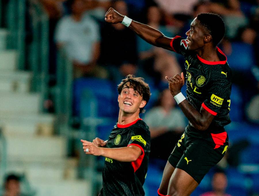 Yáser Asprilla festejando su quinto gol de la temporada. FOTO: <b>X GironaFC</b>
