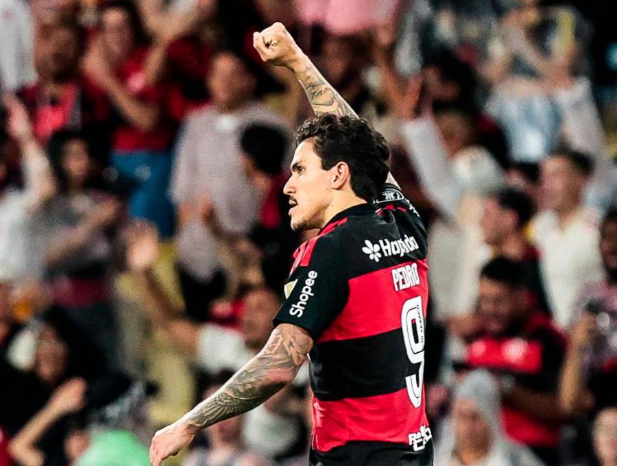 El delantero brasileño Pedro celebra, en el estadio Maracaná de Río de Janeiro, el gol que le marcó a Estudiantes de La Plata por Copa Libertadores. Foto: tomada del x de @Flamengo