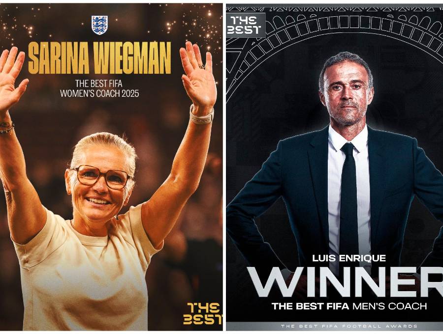 Sarina Wiegman y Luis Enrique recibieron el premio The Best a mejor entrenador del año. Foto: tomada de redes @Lionesses y @PSG_inside