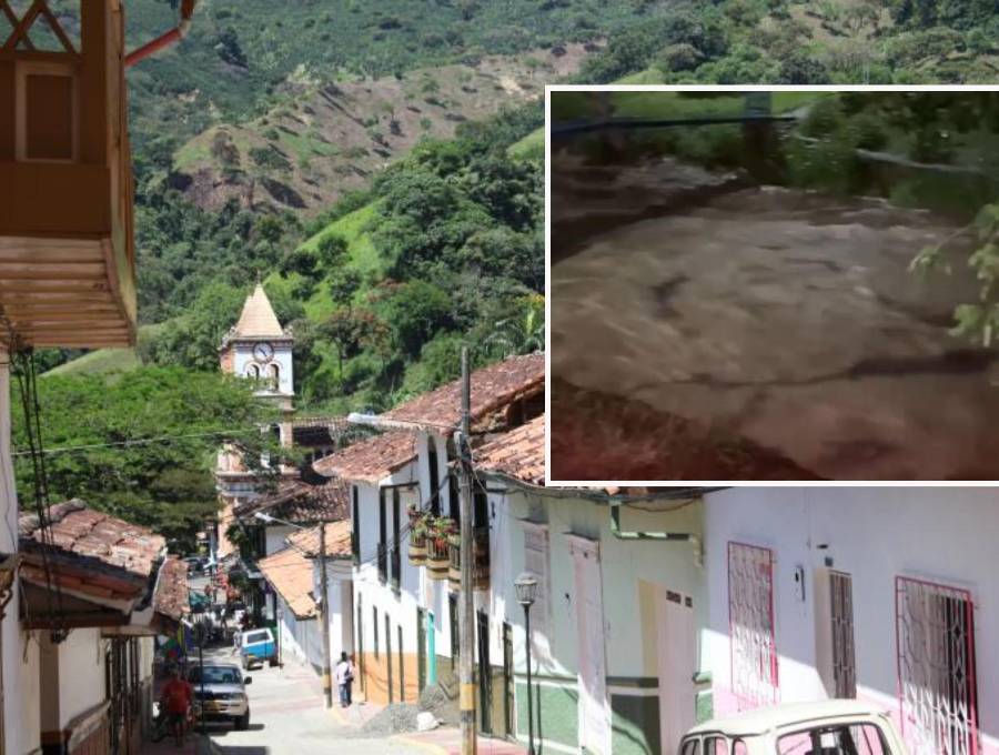 Imagen del casco urbano de Ciudad Bolívar. Adelante, creciente de la quebrada Los Monos. Foto: Fundación Julio C. Hernández e imagen tomada de redes.