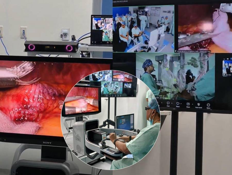 La cirugía a distancia se hizo gracias a un robot y a una conexión satelital de internet además de un apoyo de médicos indios que estaban preparados en caso de alguna falla en la conectividad. Foto: Captura videos redes sociales. 