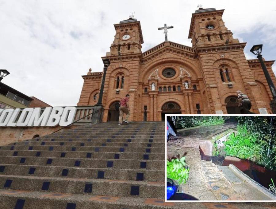 Adelante, daños en el puente del sector El Atajo. Atrás, parque principal del municipio de Yolombó. Foto: Manuel Saldarriaga Quintero