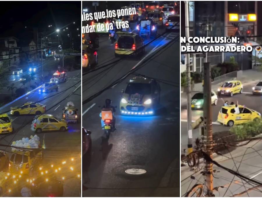 La noche de este jueves 16 de julio de 2026, decenas de taxistas transformaron el sector de la calle 33 en una pista de maniobras peligrosas para conmemorar el Día de la Virgen del Carmen. FOTO: Captura de video de redes sociales @teogo____