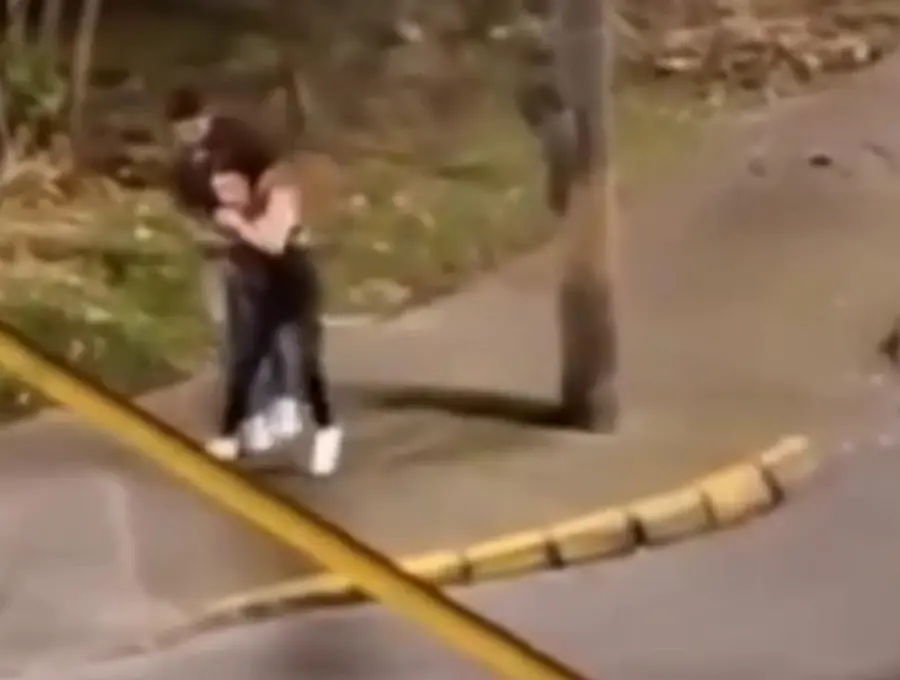 Momento en el que el agresor toma por la espalda a la víctima al parecer intentando ahorcarla. FOTO: Cortesía Denuncias Antioquia.