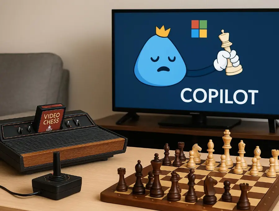 Microsoft Copilot perdió ante Video Chess del Atari 2600, resaltando los límites de los modelos de lenguaje para mantener el contexto en tareas continuas. FOTO: Creada con IA - EL COLOMBIANO