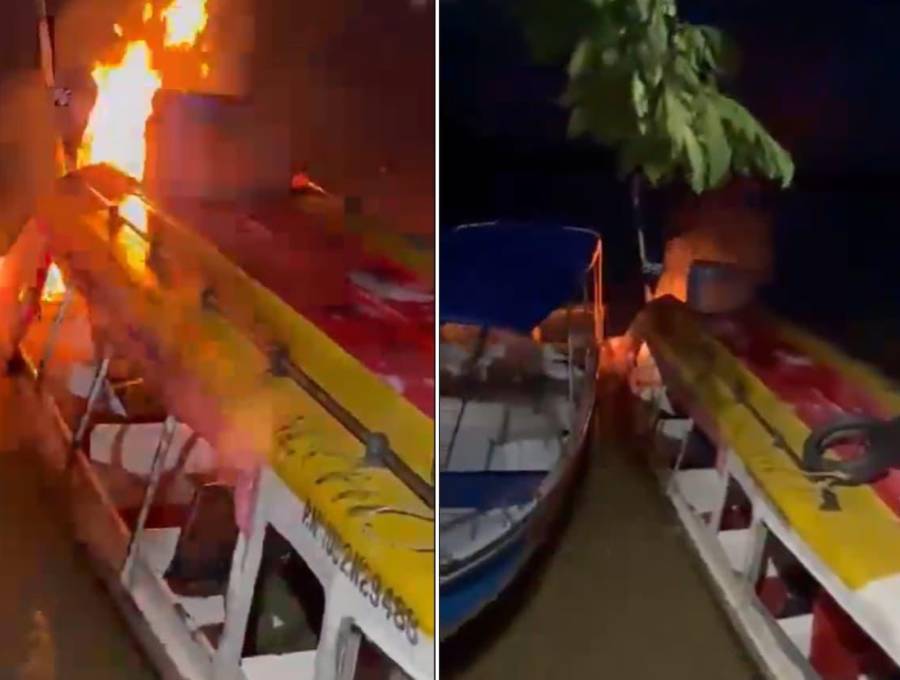 Incendio en embarcación del Bajo Cauca antioqueño durante la jornada electoral del 21 de junio de 2026. FOTOS: Capturas de videos - red social X