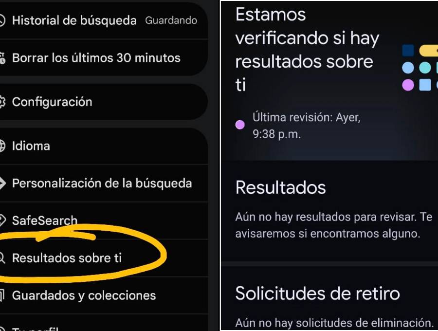 A “Resultados sobre ti” se accede al dar clic en la app de google bien sea en su letra o si tiene fotografía, en su cara. FOTO Cortesía