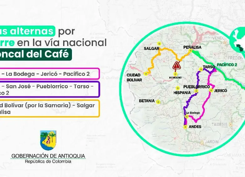 Aún es incierta la reapertura de la Troncal del Café, en el Suroeste antioqueño; recomiendan vías alternas