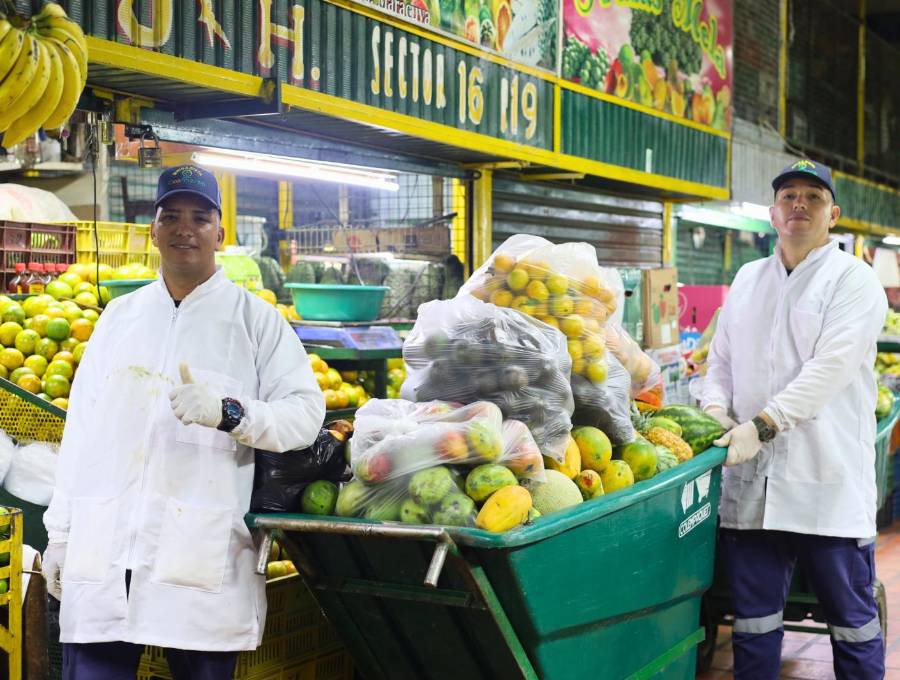 Encargados en la Plaza Minorista recogiendo los alimentos que terminará convertidos en mercados para los más necesitados de la ciudad. FOTO: Cortesía