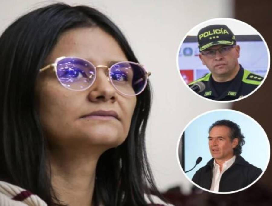Adelante, el exdirector de la Policía –el general Carlos Triana– y el alcalde Federico Gutiérrez. Atrás, la directora Angie Rodríguez. FOTO: imagen tomada de redes.