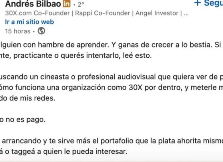 Post de Andrés Bilbao. FOTO: Captura de pantalla.