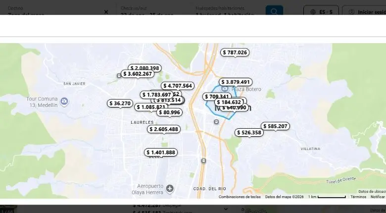 Trivago actualmente maneja una de las ofertas más económicas en cuanto a hospedajes para la ciudad de Medellín. FOTO: Captura de pantalla.