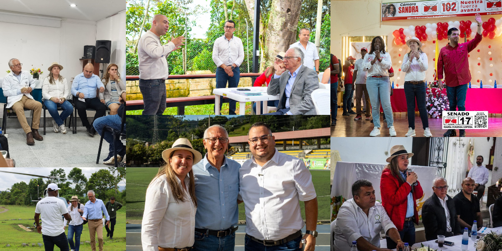 Durante el 2025, Lopera recorrió Antioquia con Jaramillo haciendo promesas de hospitales y equipos médicos. Ahora sale de viaje con Julián Bedoya, para sellar alianzas políticas por todo el país. FOTOS: Redes sociales.