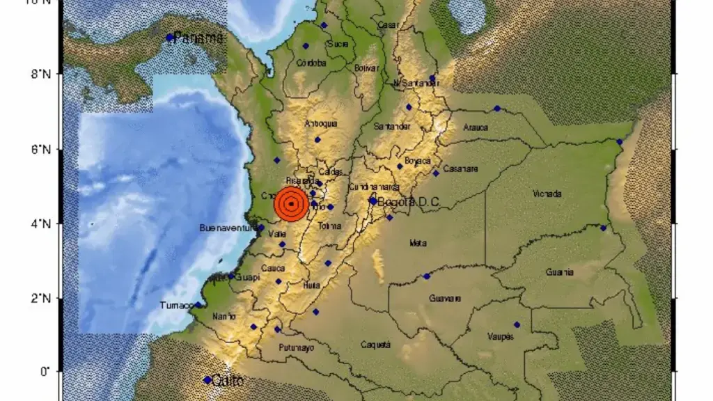 Sismo de 4,9 tuvo como epicentro el municipio de El Dovio, Valle del Cauca. FOTO: SERVICIO GEOLÓGICO COLOMBIANO